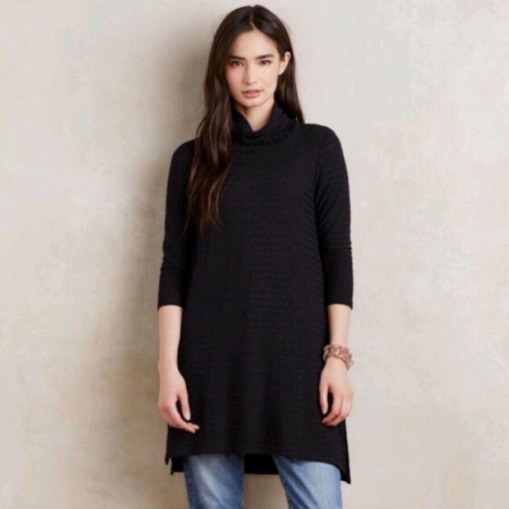 Puella Anthropologie Ribbed Naeve Turtleneck Swing Long Draped Tunic Dress
